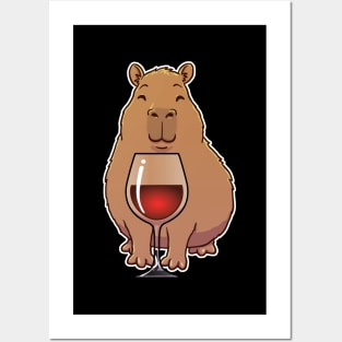 Capybara with a glass of wine Posters and Art